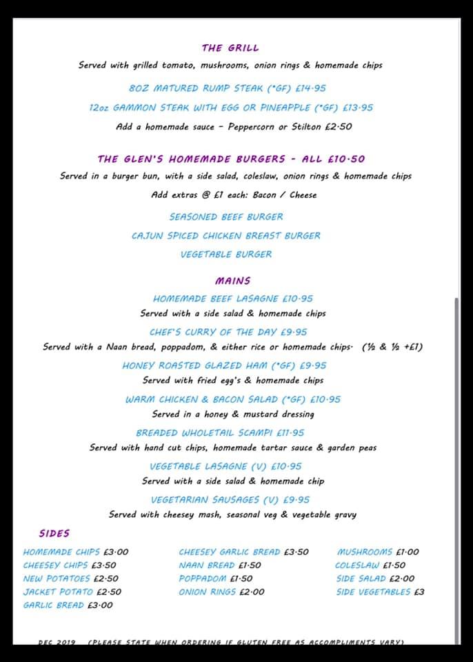 Menu at The Glen pub & bar, Haverfordwest