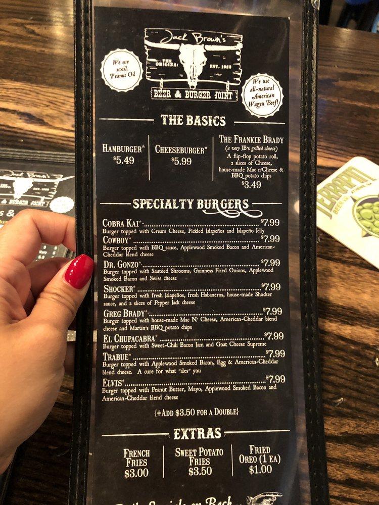 Menu at Jack Brown's Beer & Burger Joint Murfreesboro pub & bar