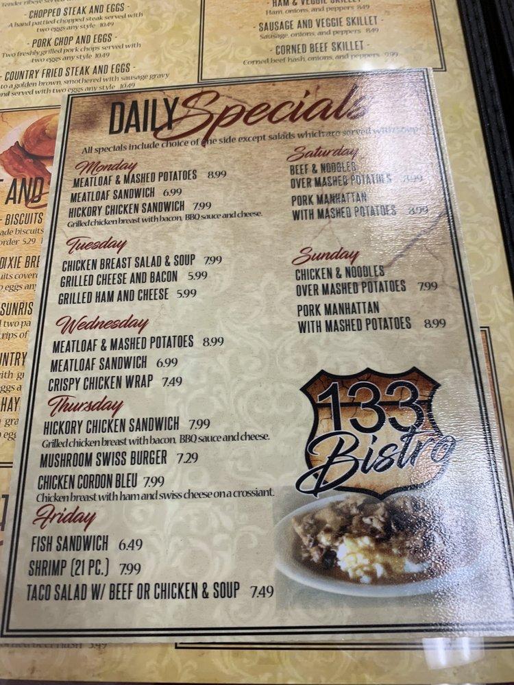 Menu at 133 Bistro restaurant, Van Wert