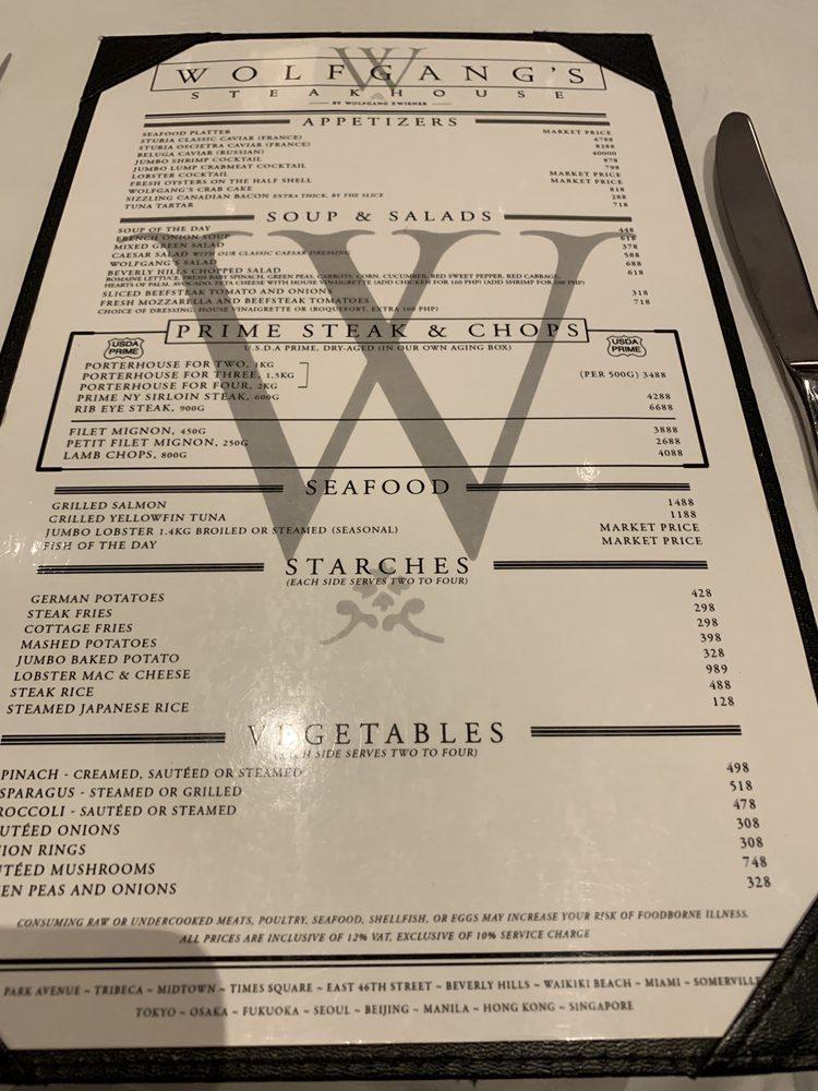 Menu At Wolfgangs Steakhouse By Wolfgang Zwiener Pasay Newport Blvd