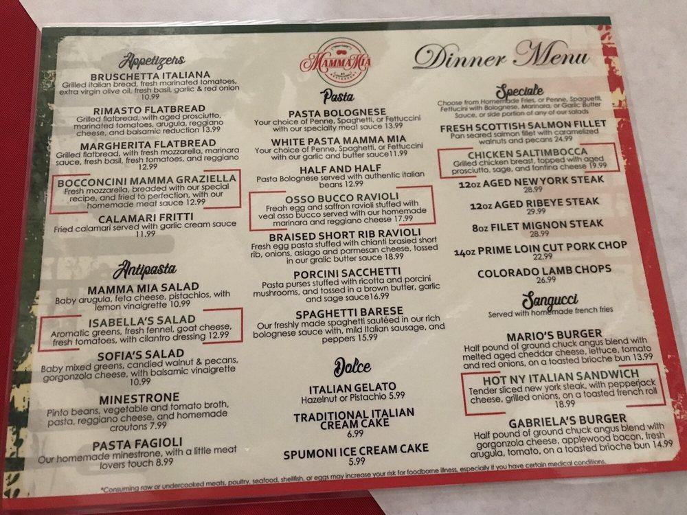 Menu at Mamma Mia Italian Restaurant, Bakersfield