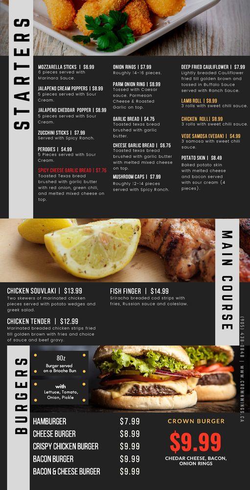 Menu at Crown Wings restaurant, Oshawa