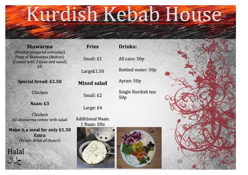 Menu at Kurdish Kebab House restaurant, Smethwick
