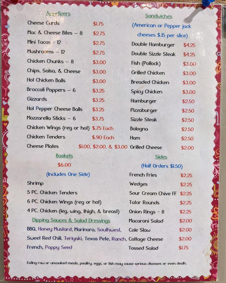 Menu at VFW Post 8847, USA