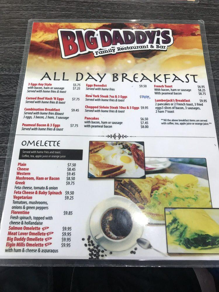 Menu at Big Daddy's restaurant, Richmond Hill, 460 Elgin Mills Rd E