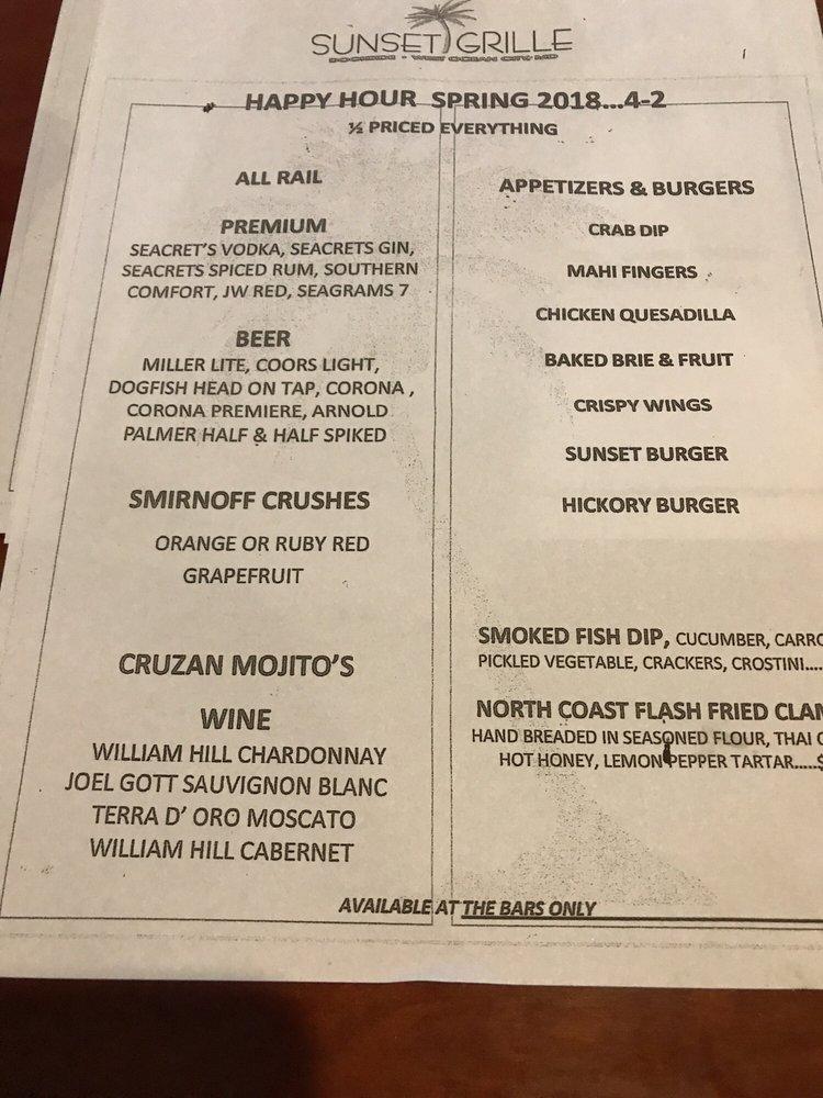 Menu at Sunset Grille pub & bar, Ocean City, Sunset Ave