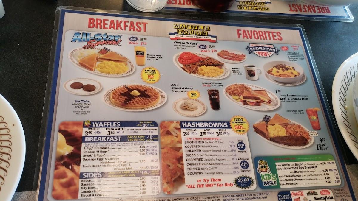Menu at Waffle House restaurant, Monroe, Sterlington Rd