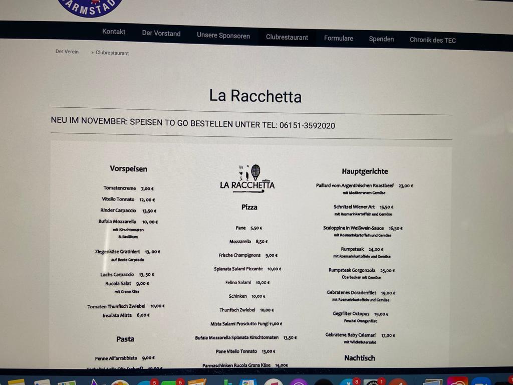La Racchetta Darmstadt Speisekarte