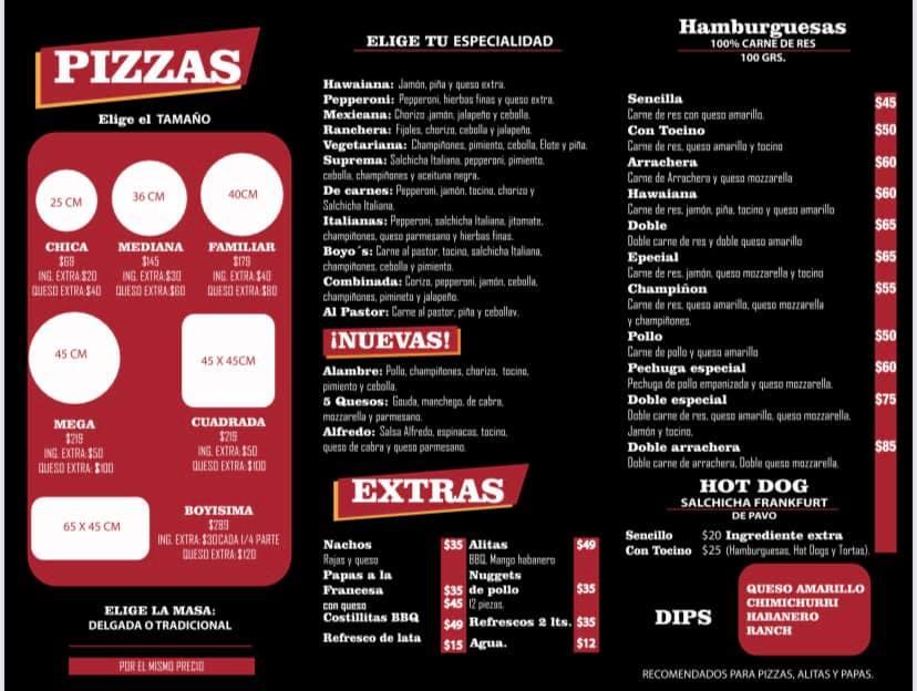 Menu at Boyos Pizza Yautepec pizzeria, Yautepec de Zaragoza