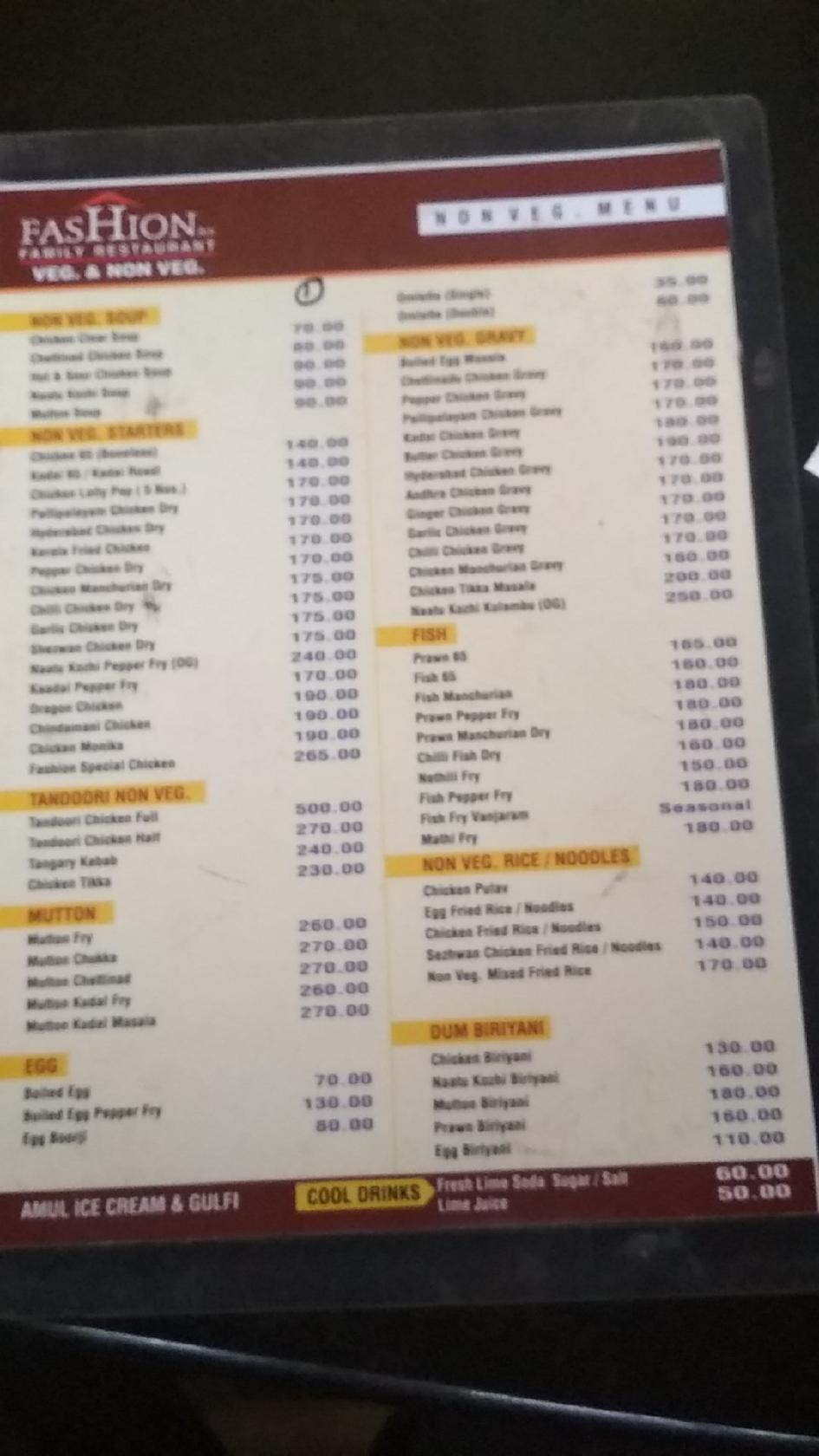 Fashion Restaurant menu