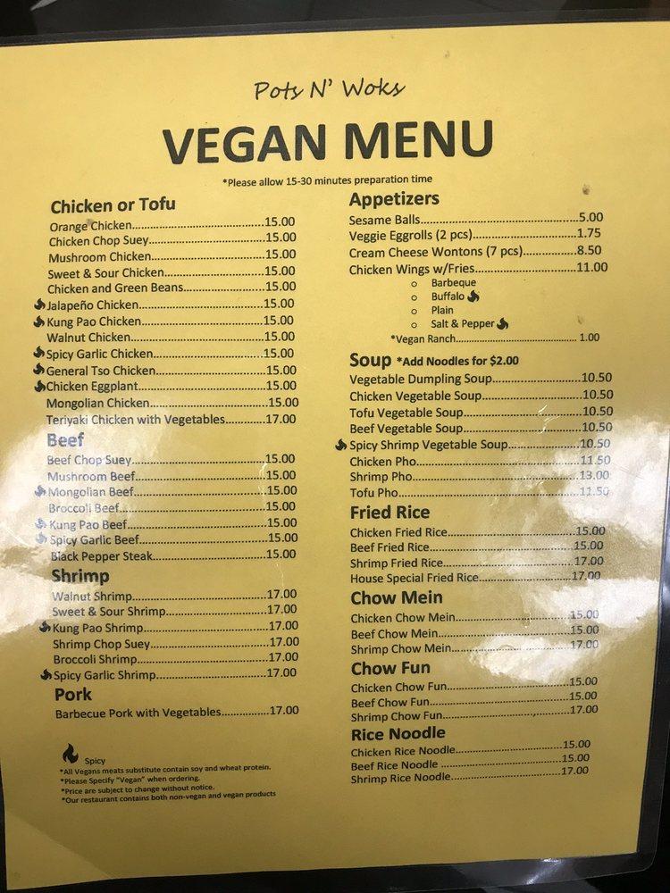 Menu at Pots N Woks restaurant, Whittier