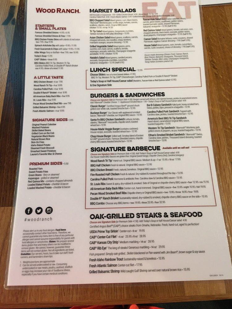 Menu at Wood Ranch BBQ, Burbank