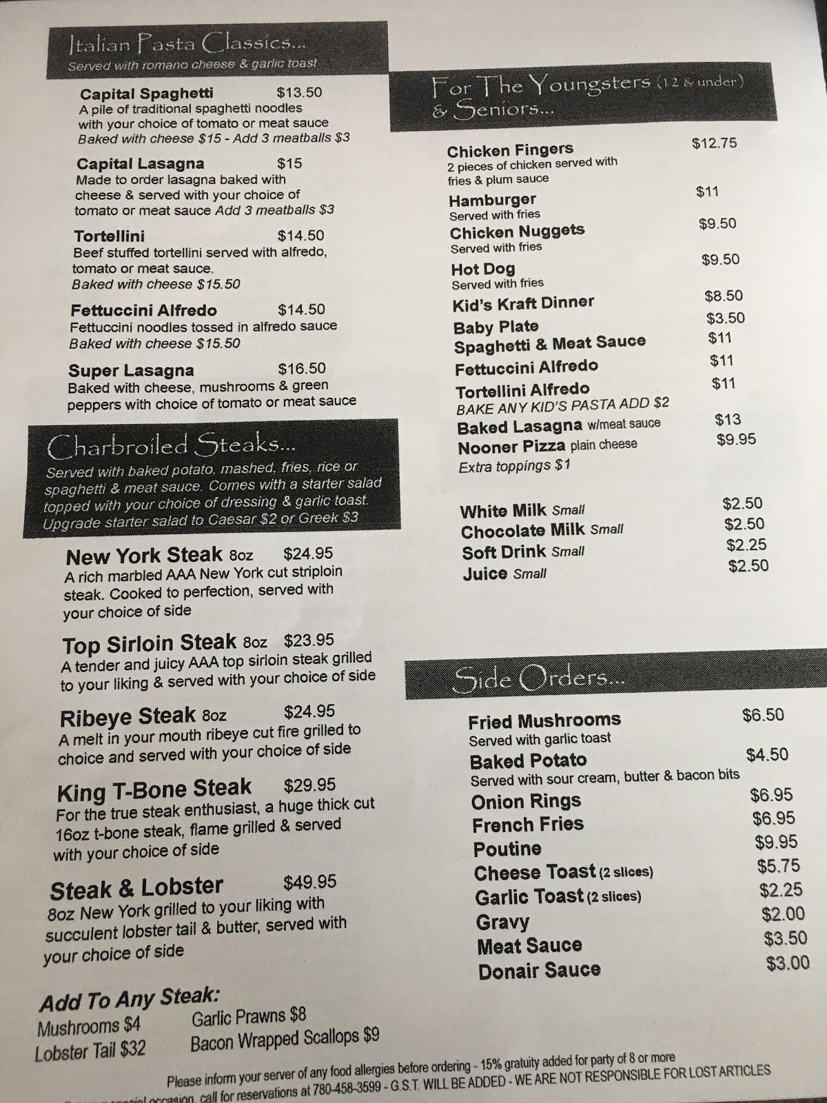 Menu at Capital Pizza and steak house steakhouse, St. Albert, 17 St Anne St