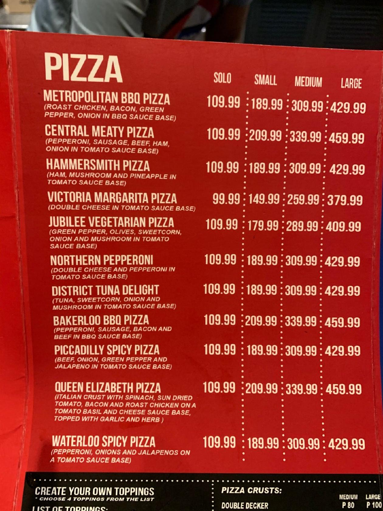 Menu At The Borough Pizza Pub Tarlac City The Prime