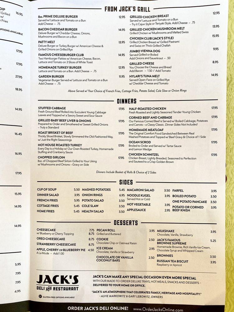 Menu at Jack's Deli and Restaurant, Cleveland