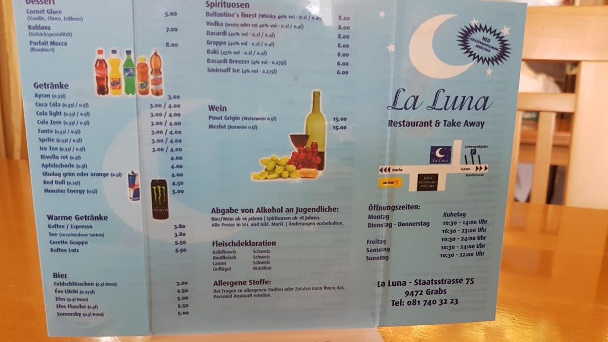 Menu at Restaurant Take Away La Luna, Grabs