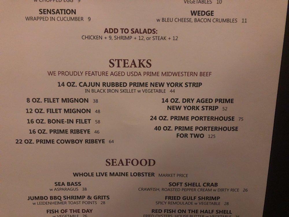 Menu at Stab's Prime Steak and Seafood steakhouse, Baton Rouge