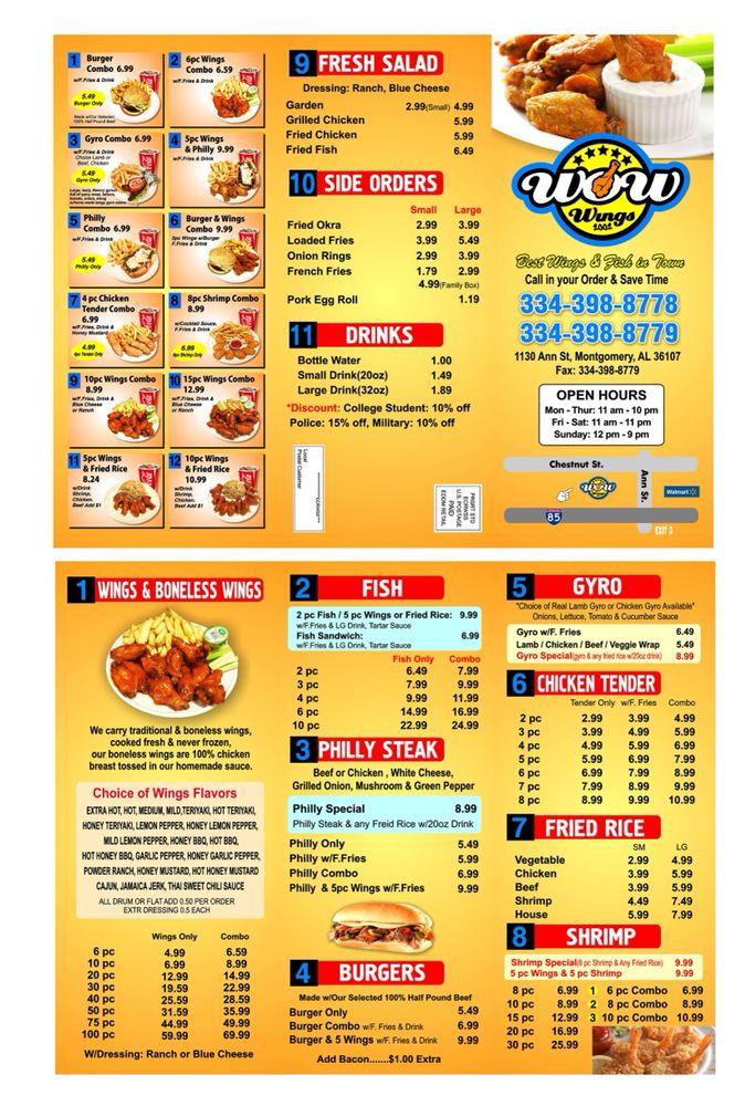 Menu at Wow Wings restaurant, Montgomery, Ann St