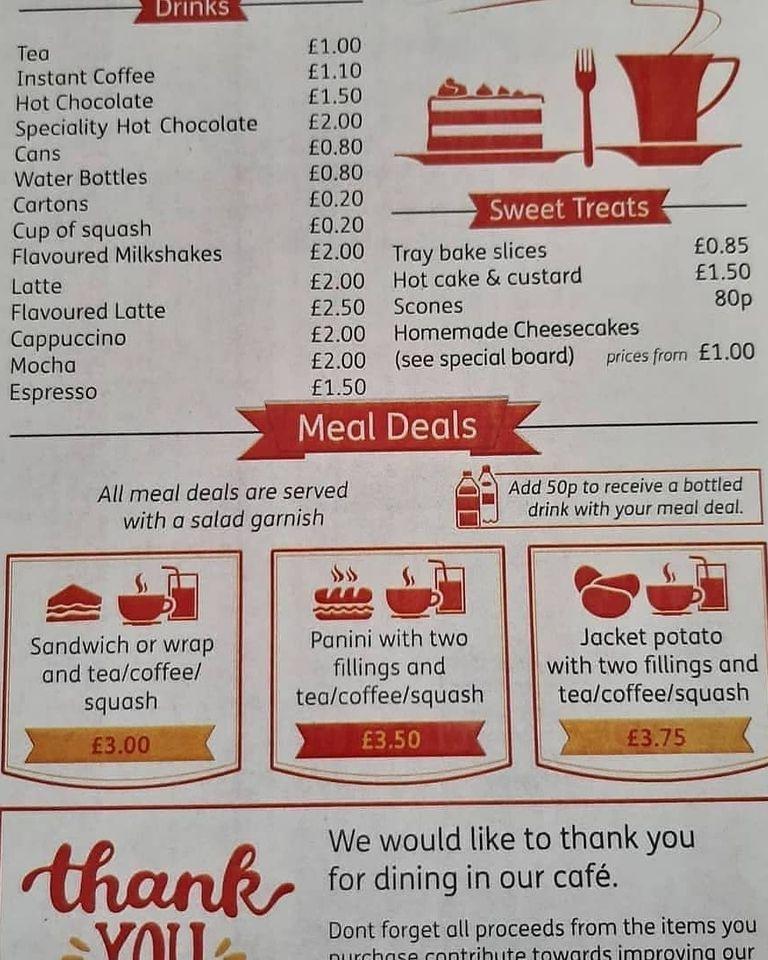 Menu at YMCA Teesdale Community Cafe, Cockfield