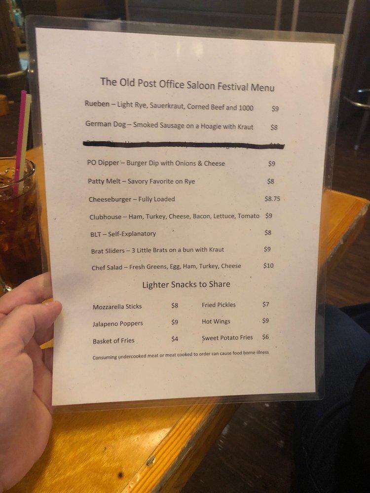 Menu at Post Office Saloon pub & bar, Leavenworth