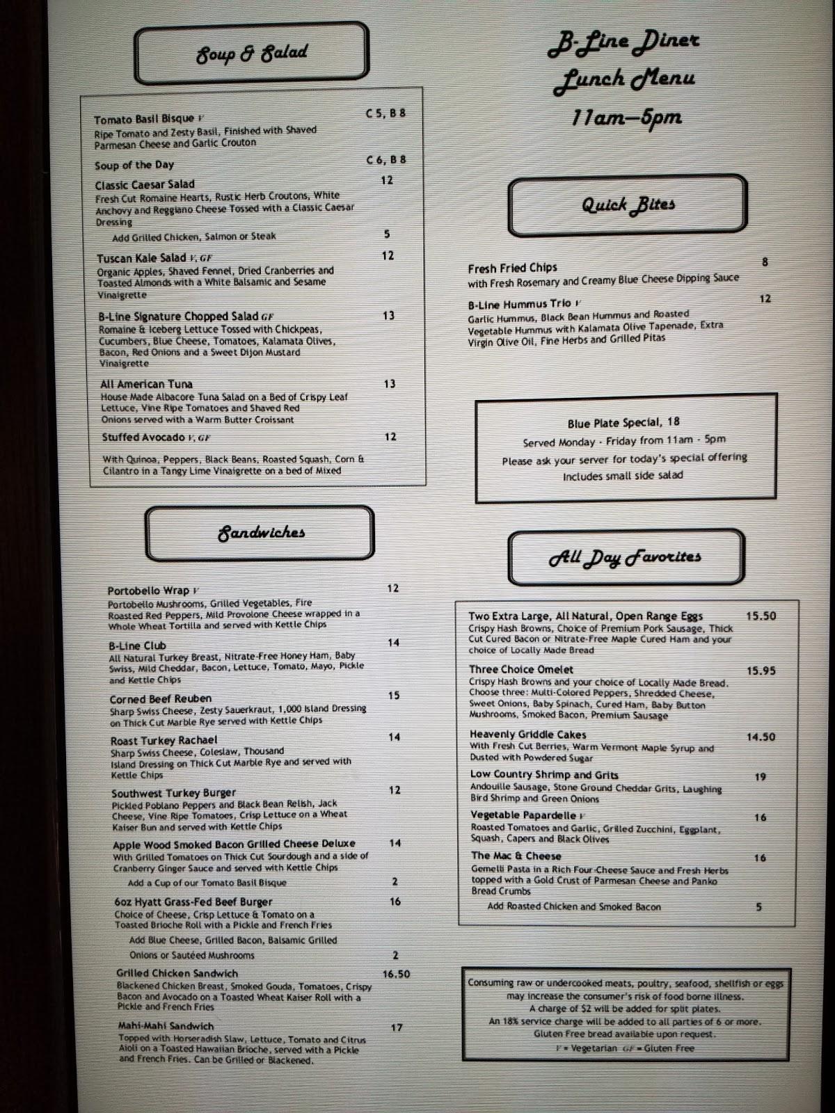 Menu At B-Line Diner Restaurant, Orlando