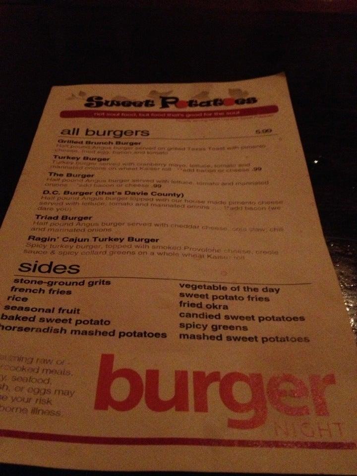 Menu at Sweet Potatoes restaurant, WinstonSalem