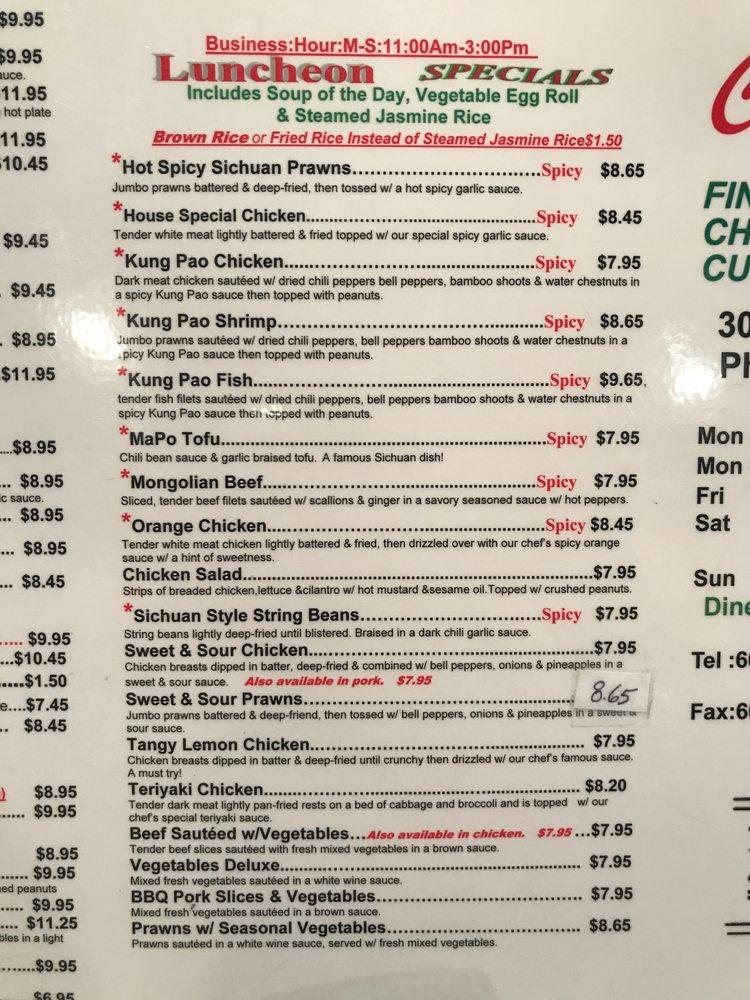Menu at China Chili restaurant, Phoenix