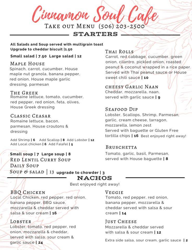 Menu at Cinnamon Soul Cafe, Hillsborough