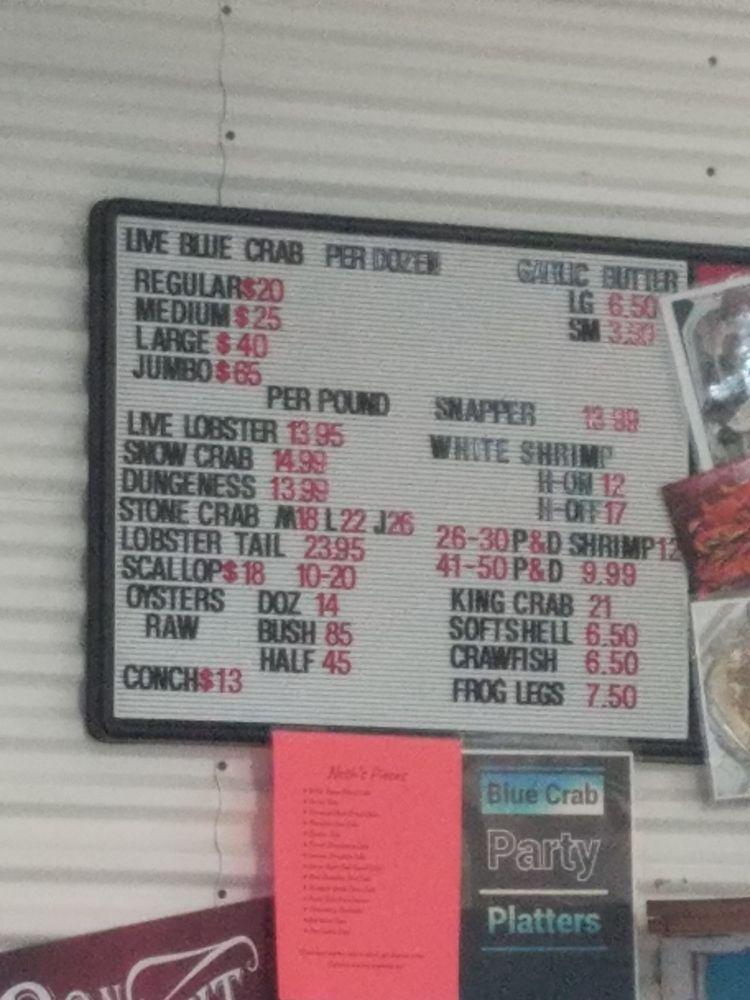 Menu at Coastal Crab Company restaurant, Melbourne