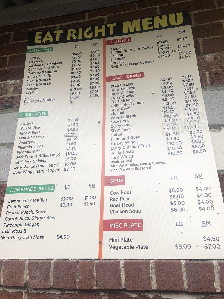 Menu at Eat Right Caribbean Restaurant, Lithonia