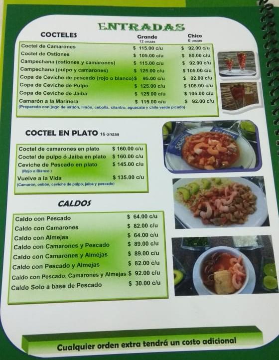 Carta del restaurante Mariscos Don Panchito Ciudad del México