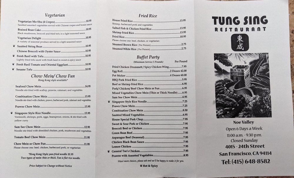 Carta de Tung Sing Restaurant 東成, San Francisco