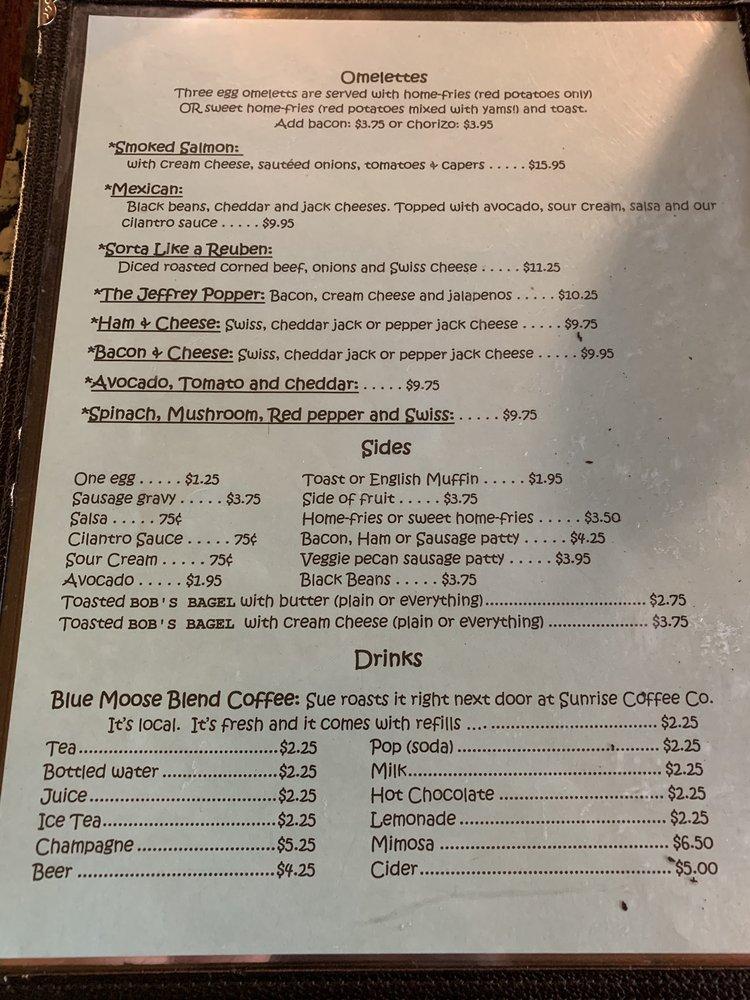 Menu at Blue Moose Cafe, Port Townsend