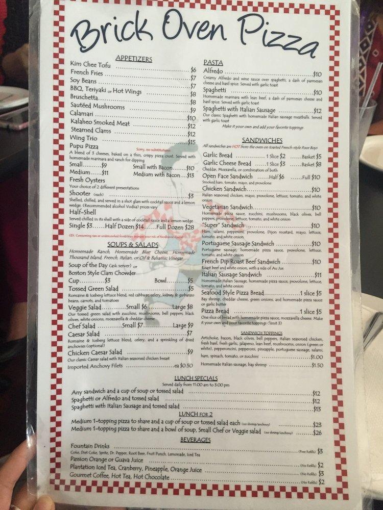 Menu at Brick Oven Pizza pub & bar, Kaneohe