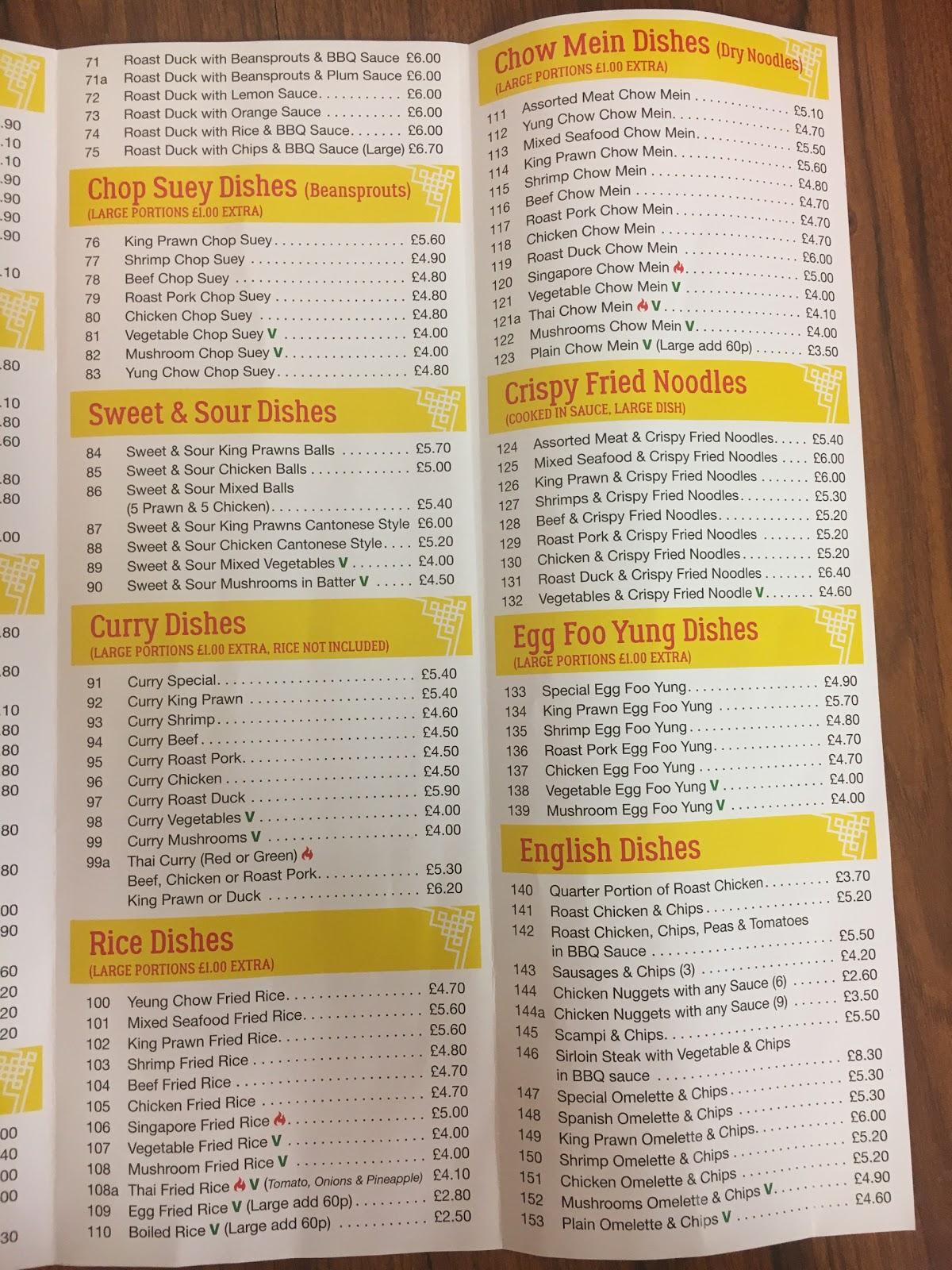 Menu At Youngs Chinese Fast Food Great Yarmouth