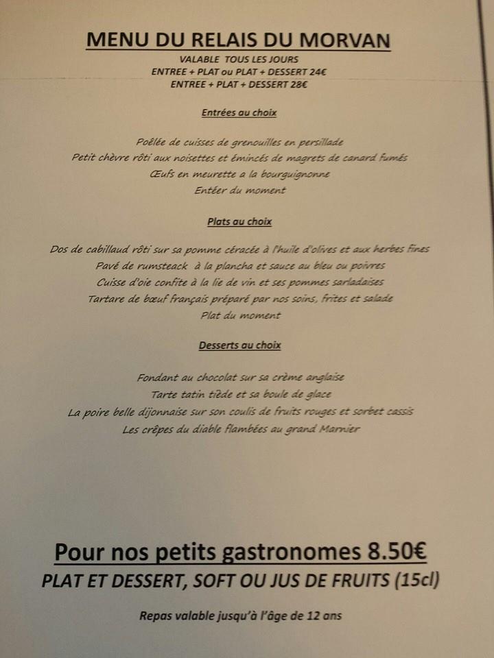 Menu au Le relais du Morvan restaurant Château Chinon Ville