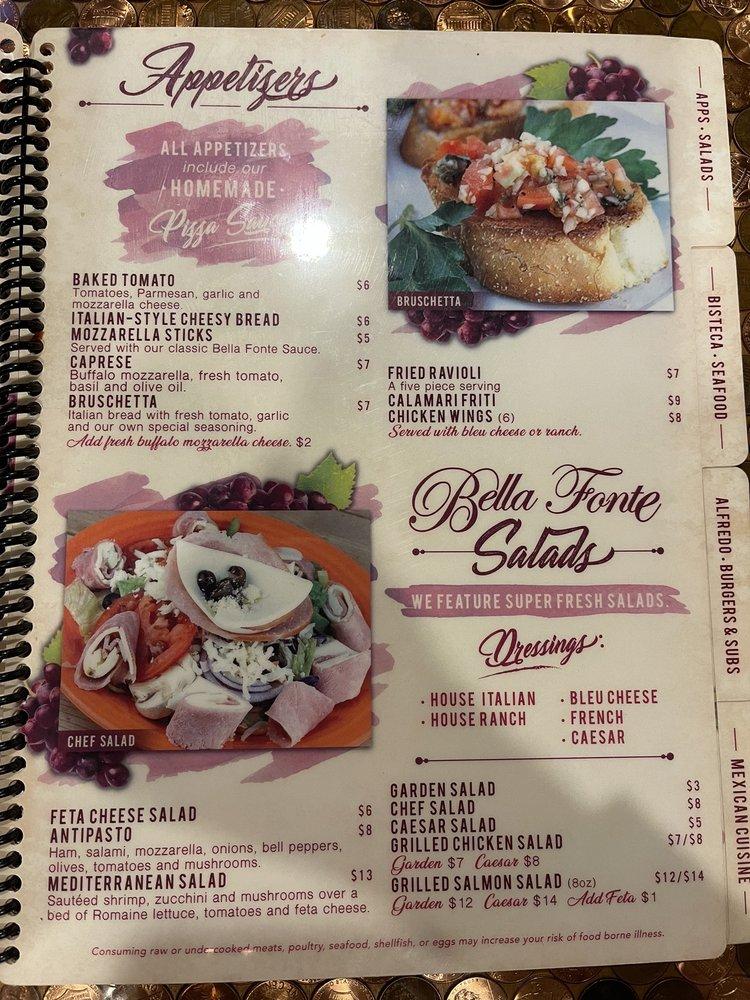 Menu at Bella Fonte Italian Restaurant, Ashland