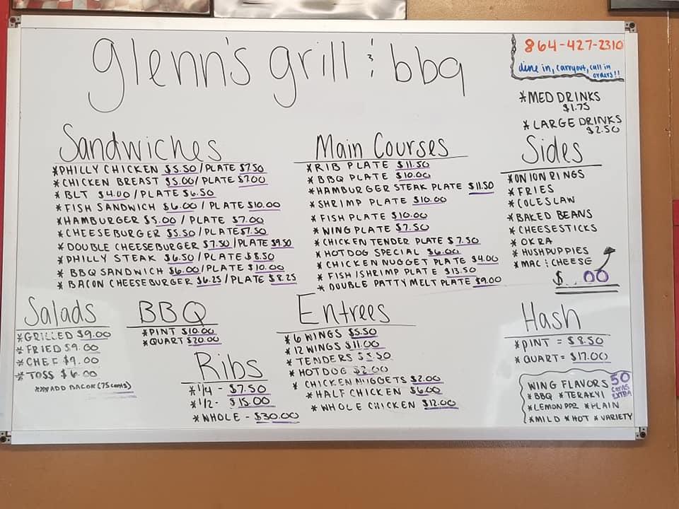 Menu at Glenn's Grill and BBQ, Carlisle