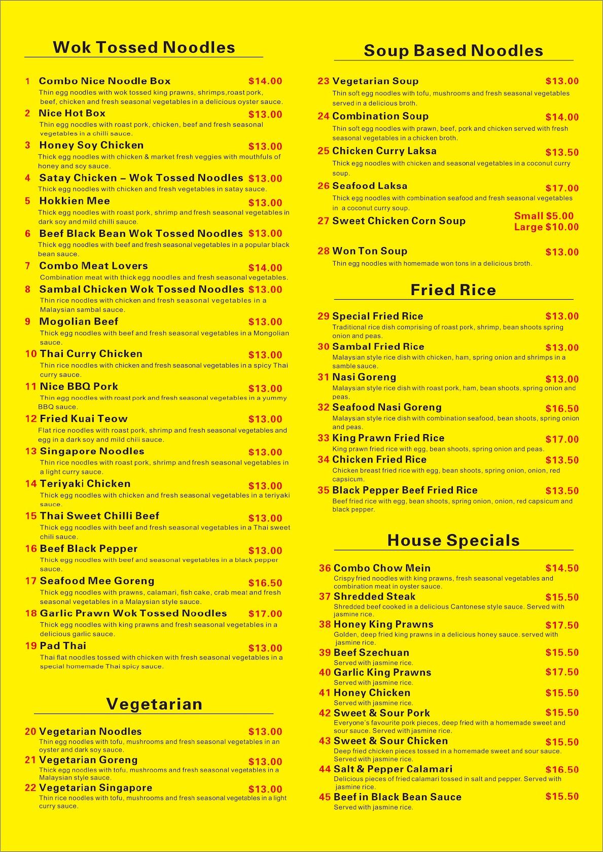 Menu at Li's Noodle Kawana restaurant, Buddina, 5/5 Lutana St