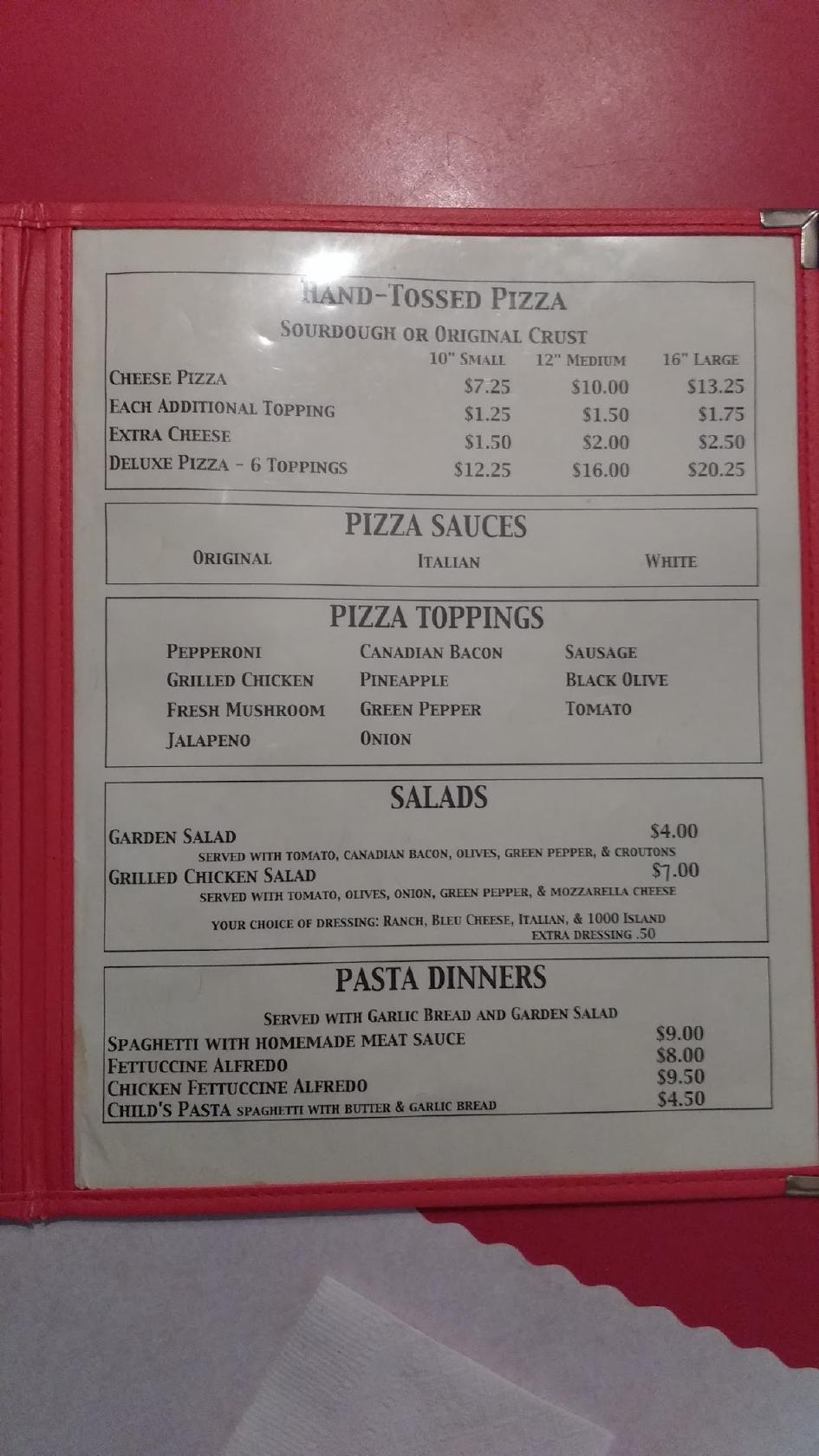 Menu at Pizza Barn, Parowan