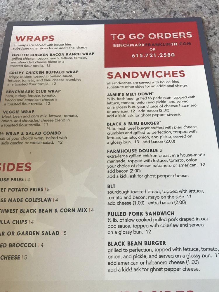 Menu at Benchmark Sports Pub + Eatery, Franklin