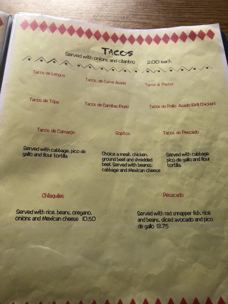 Menu at Nacho's Mexican Restaurant, Mossyrock