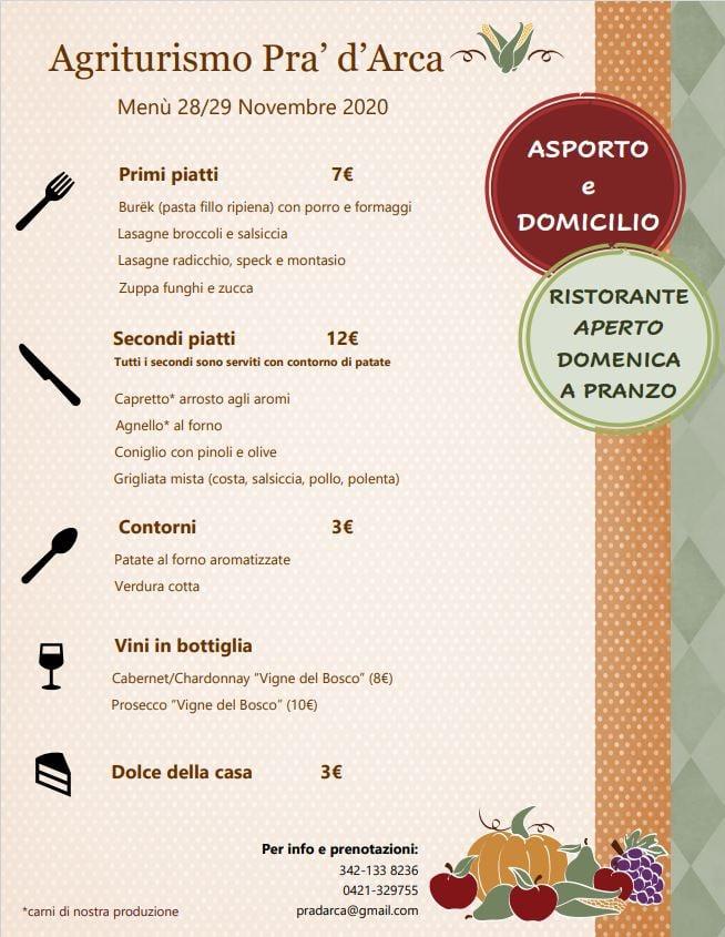 Menu di Agriturismo Pra' d'Arca 