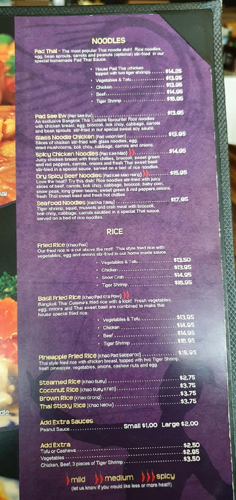 Bangkok Thai Cuisine Menu