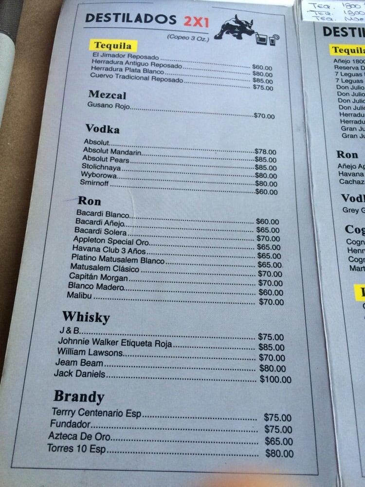 Menu at Capital Grill restaurant, Guadalajara