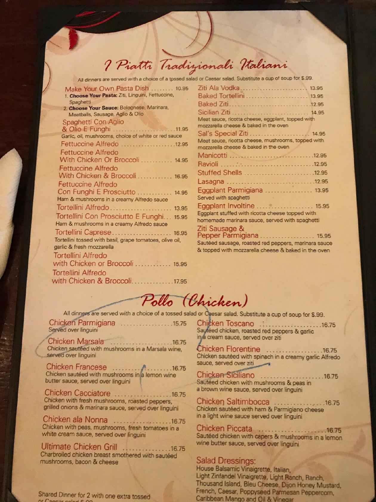 Menu at Fabio's Restaurant, Grantville