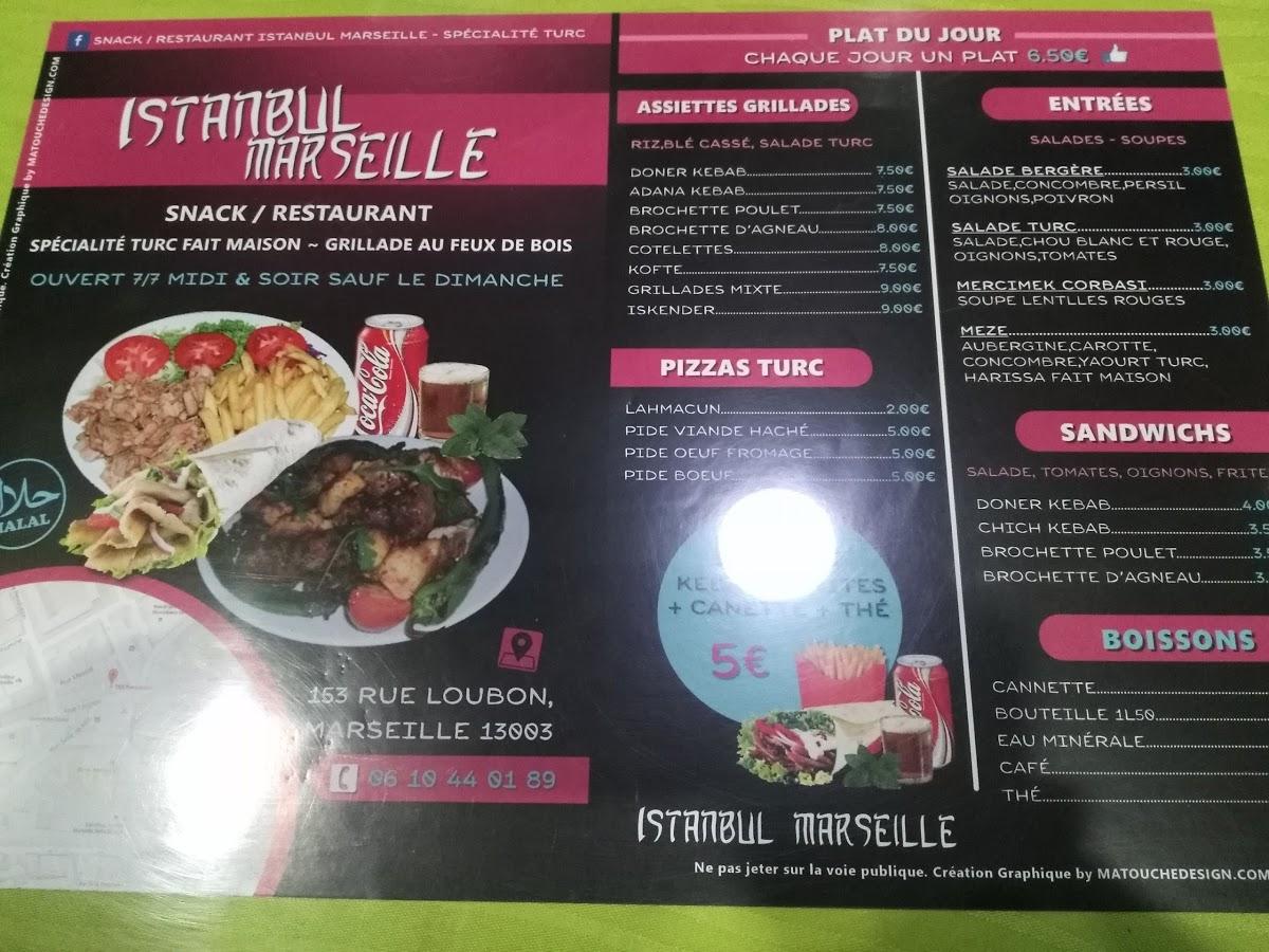 Menu au Istanbul kebab 13003 restaurant, Marseille