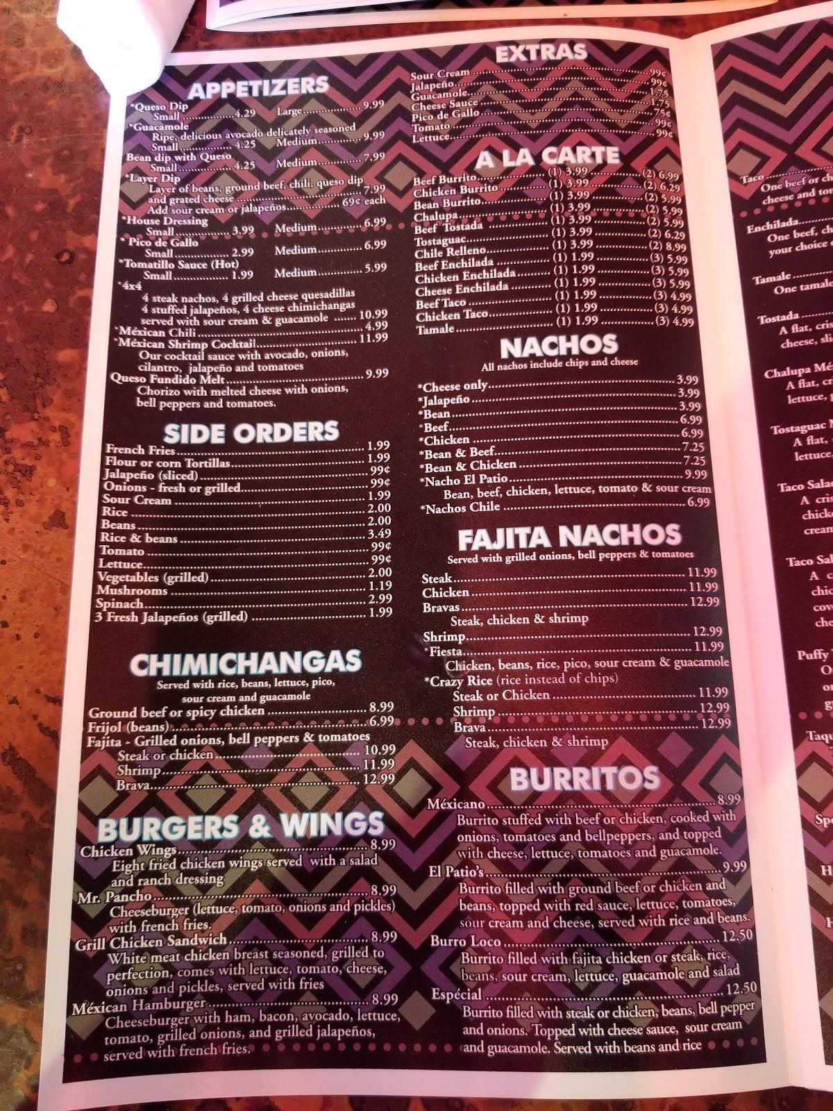 Menu at El Patio Mexican Restaurant, Shreveport, Forbing Rd