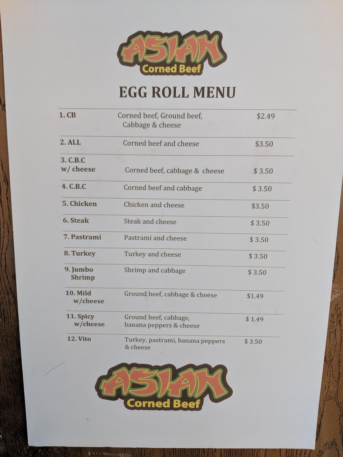 Menu at Asian Corned Beef desserts, Detroit, Wyoming Ave