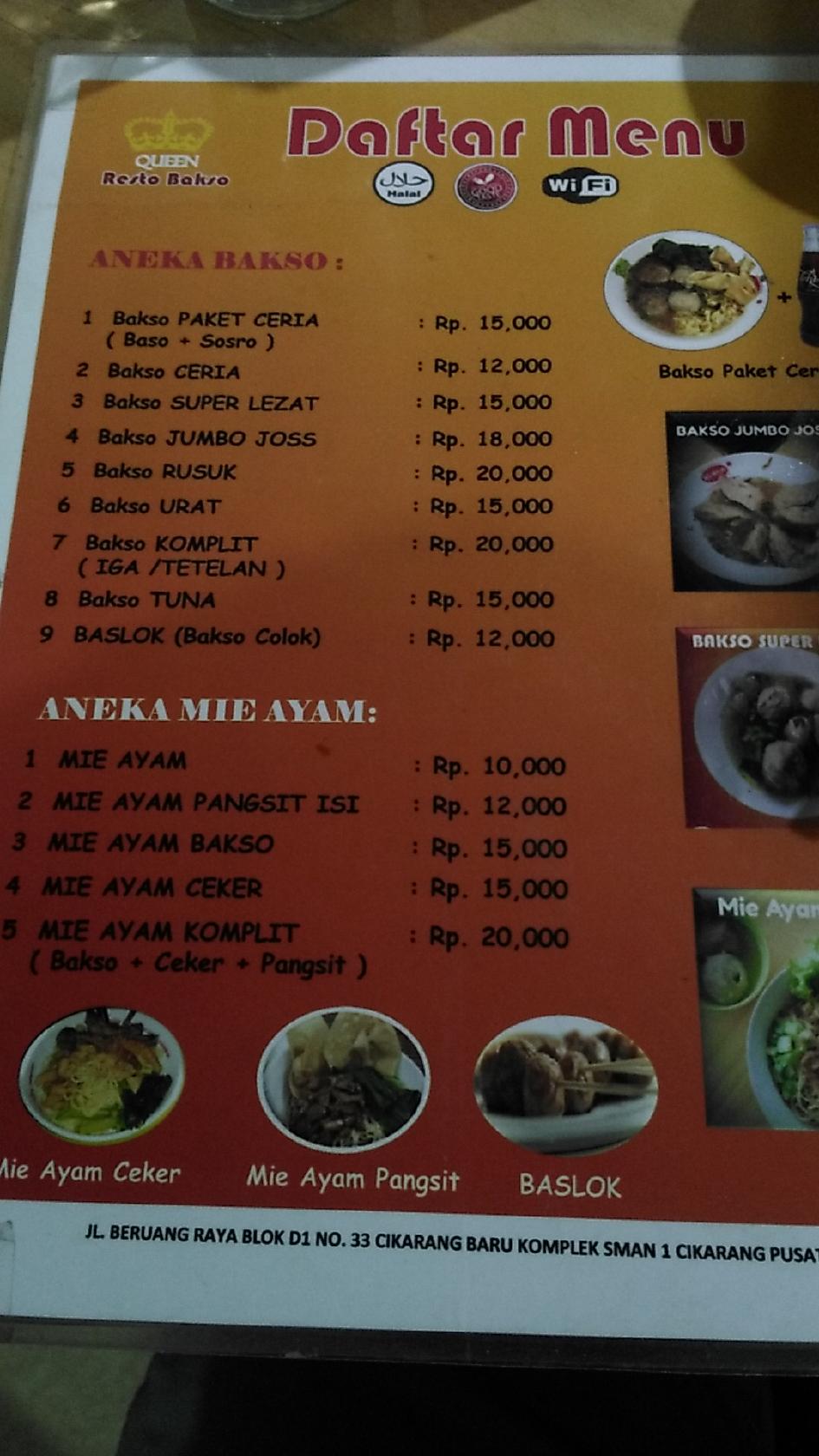 Carta Del Restaurante Bakso Om Baso Queen Resto Bekasi